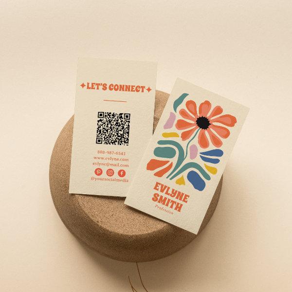 Hand Drawn Retro Colorful QR Code Boho Chic Floral