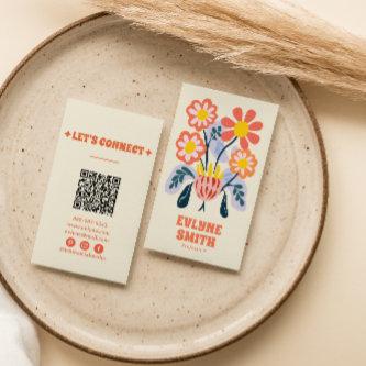 Hand Drawn Retro Colorful QR Code Floral Unique
