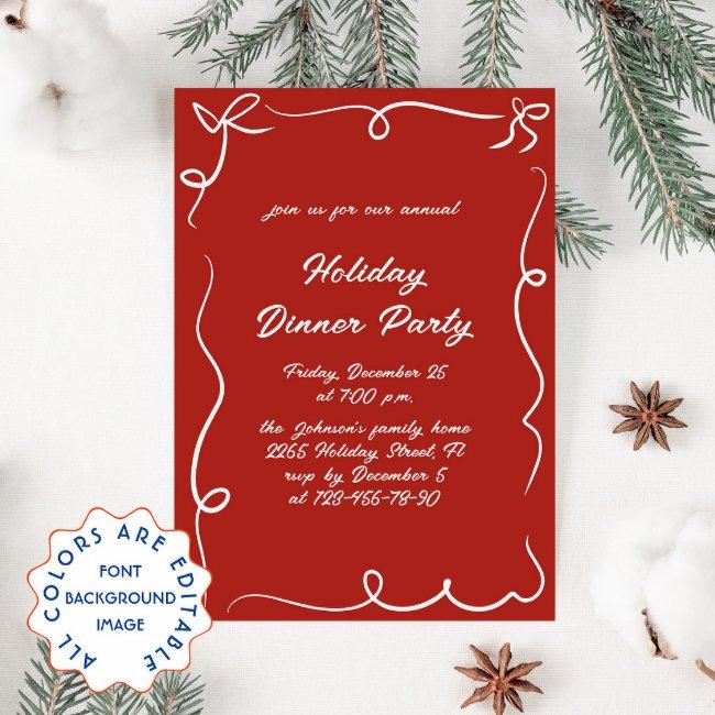 Hand Drawn Whimsical Christmas Holiday Dinner Invitation