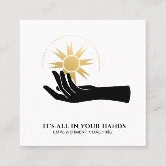 *~* Hand Holding Sun Black Gold Cosmic Energy  Square
