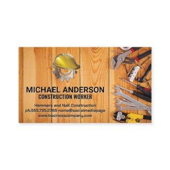 Hand Tools on Wooden Table | Construction Logo