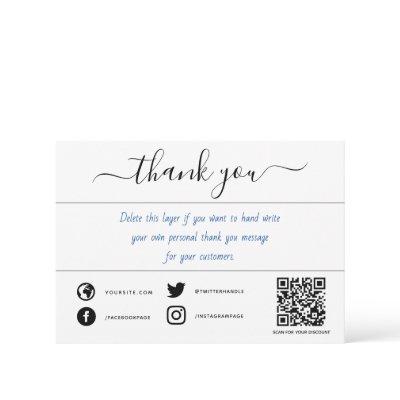Hand written social qr code thank you insert card