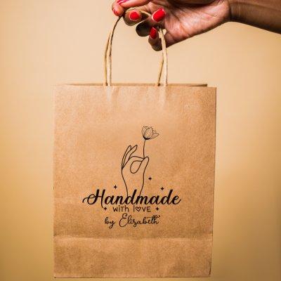 Handmade by (custom name), Large  Rubber Stamp