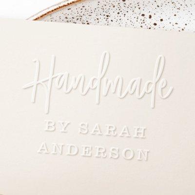 Handmade by custom name modern handwritten script embosser