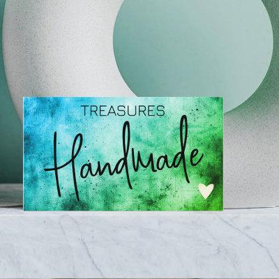 Handmade Crafts Calligraphy Blue Green Distressed