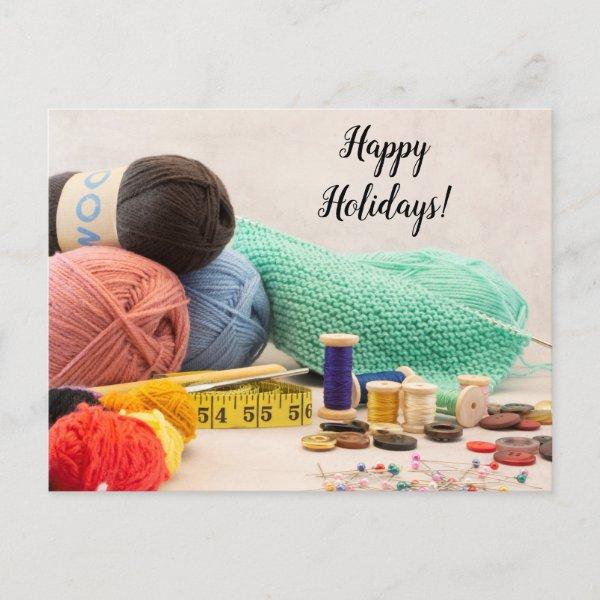 Handmade crafts yarn knitting crochet sewing  holiday postcard