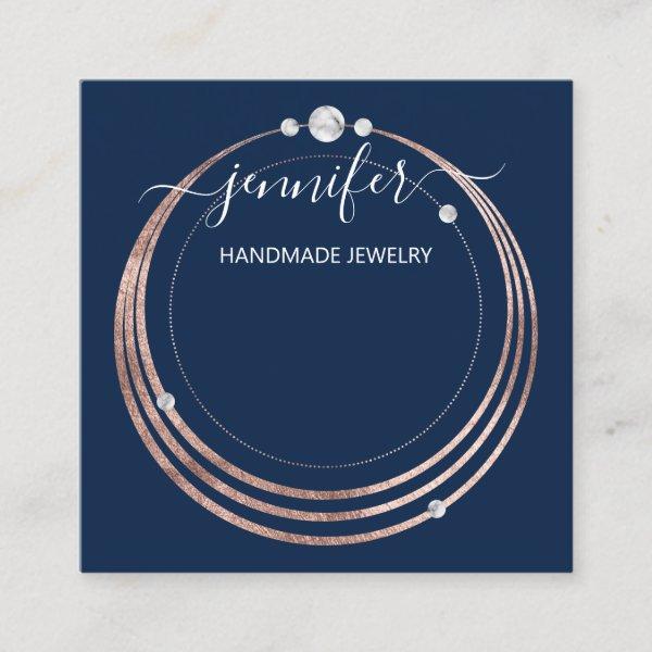 Handmade Jewelry Custom Logo Rose Gold Blue Navy Square