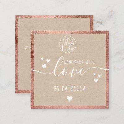 Handmade love typography rose gold kraft logo square