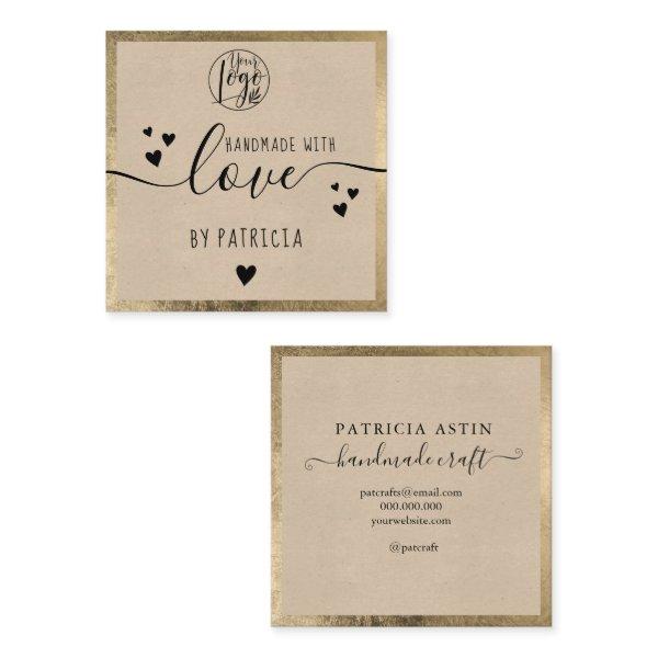 Handmade love typography rustic gold kraft logo square