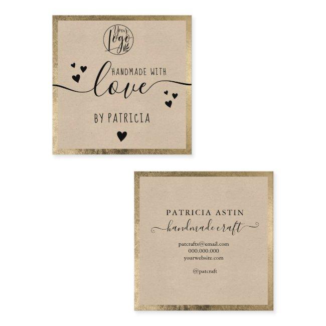 Handmade love typography rustic gold kraft logo square