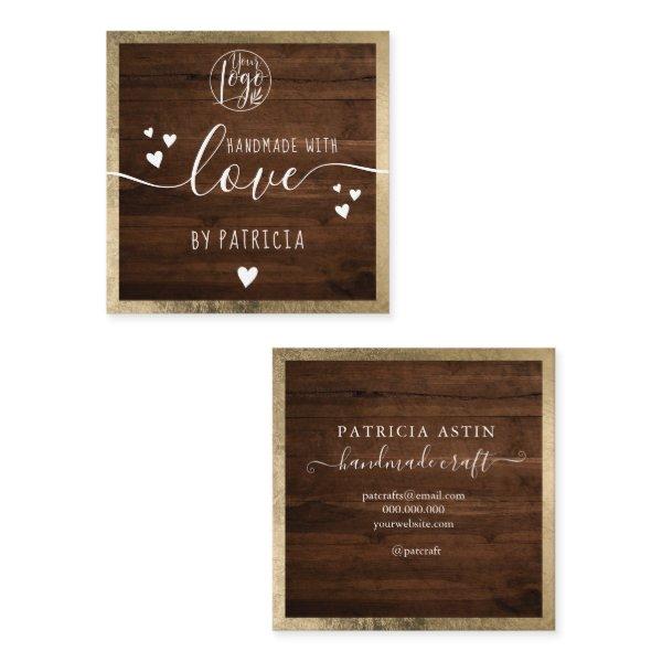 Handmade love typography rustic gold wood logo square