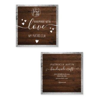 Handmade love typography rustic silver wood logo square