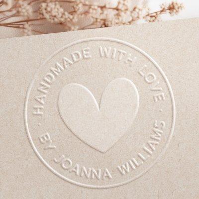 Handmade with love by custom name modern minimal embosser
