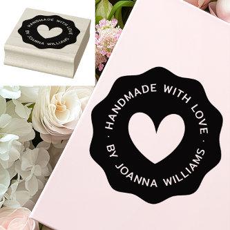 Handmade with love by custom name wavy border rubber stamp
