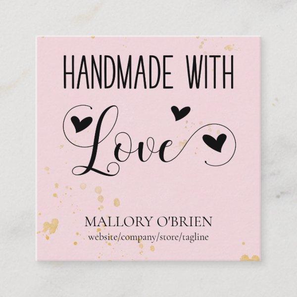 Handmade with Love Heart Calligraphy Pink Gold Square