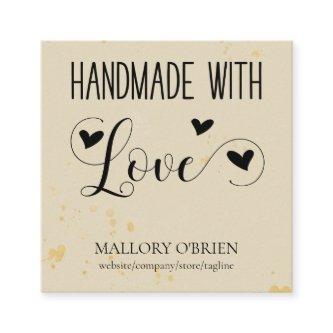 Handmade with Love Heart Calligraphy Wheat Gold Square