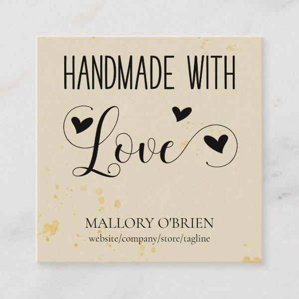 Handmade with Love Heart Calligraphy Wheat Gold Square
