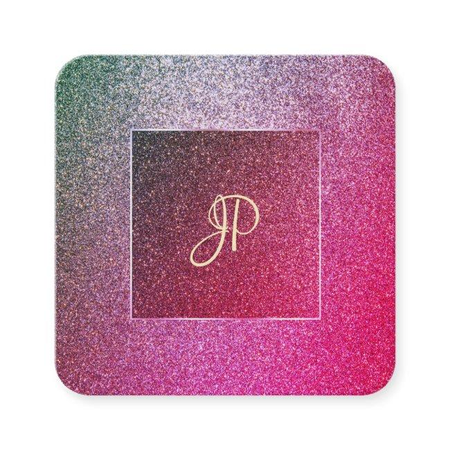Handwriting Script Modern Elite Glitter Template Square