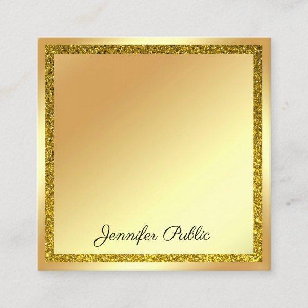 Handwriting Script Modern Gold Glitter Elegant Square
