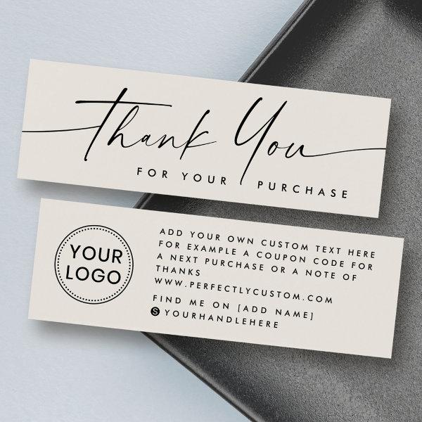 Handwritten light tan blue thank you insert card