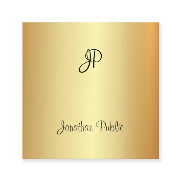 Handwritten Monogram Modern Trendy Gold Template Square