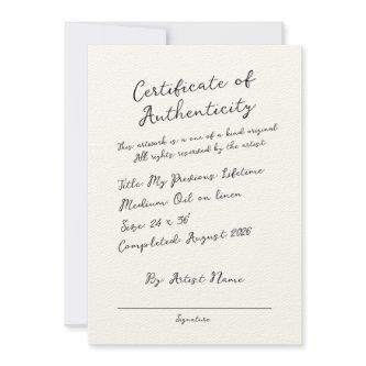 Handwritten Script Certificate of Authenticity Invitation
