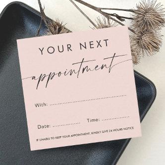 Handwritten script custom logo light blush pink appointment card