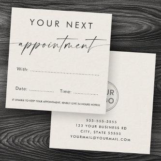 Handwritten script custom logo light tan brown appointment card