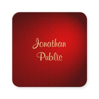 Handwritten Template Elegant Red Damask Gold Text Square