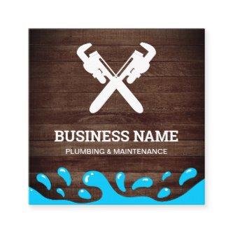 Handyman Plumbing Pipe Wrench Rustic Wood Plumber Square