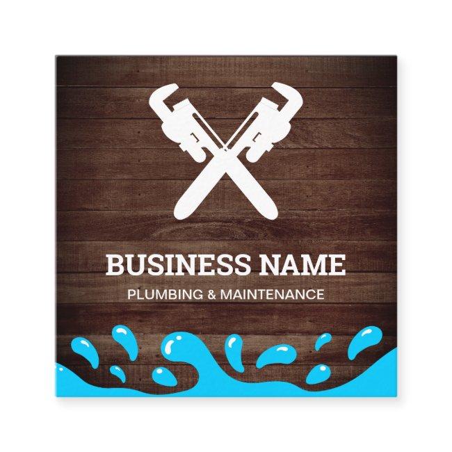 Handyman Plumbing Pipe Wrench Rustic Wood Plumber Square