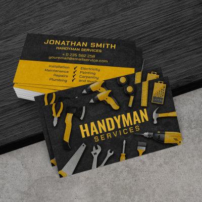 Handyman services yellow tools grunge
