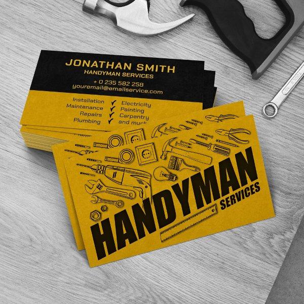 Handyman services yellow tools grunge