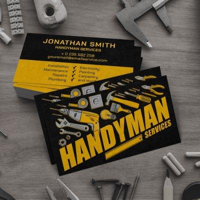 Handyman services yellow tools grunge