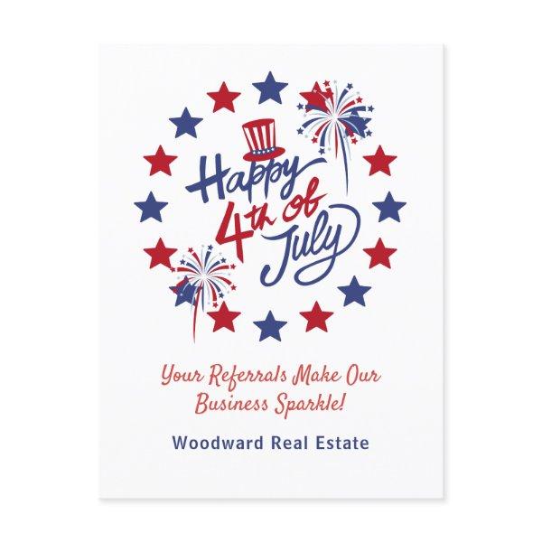 Happy 4th of July Referral Real Estate Marketing  Holiday Postcard