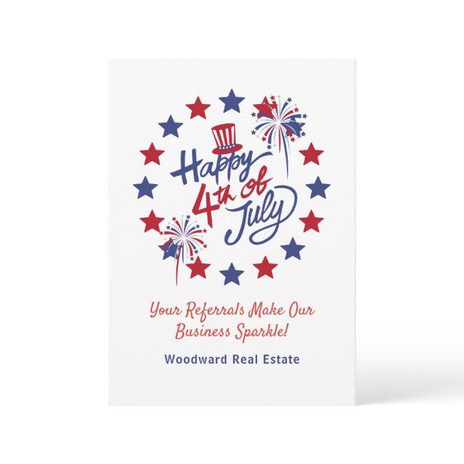Happy 4th of July Referrals Make Business Sparkle Thank You Card