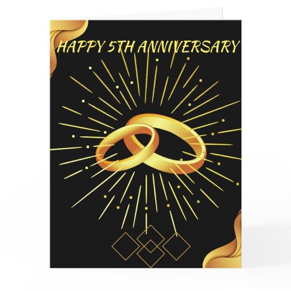 Happy 5th Wedding Anniversary Black Hot Gold Boho Card