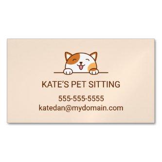 Happy Calico Cat Peeking Pet Sitting Service  Magnet