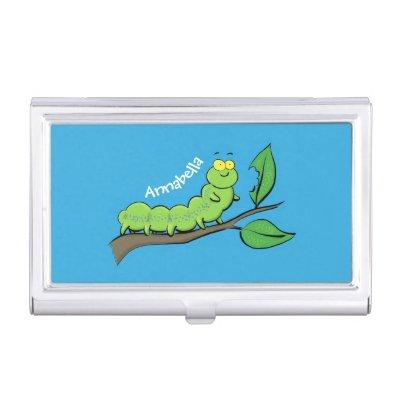 Happy cute green caterpillar cartoon illustration  case