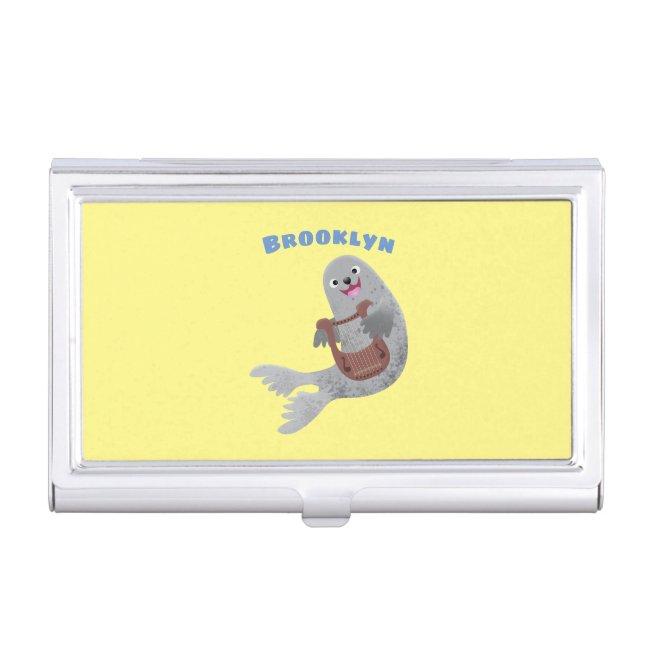 Happy cute harp seal cartoon illustration case