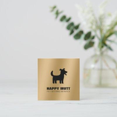 Happy Dog Logo Pet Sitting Service Care Faux Gold Square