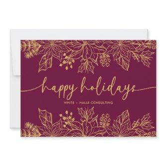 Happy Holidays Calligraphy Script Business | Gold Holiday Card