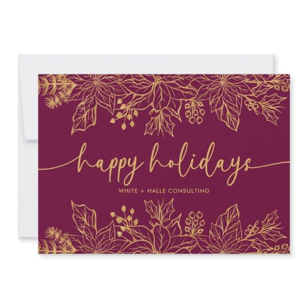 Happy Holidays Calligraphy Script Business | Gold Holiday Card