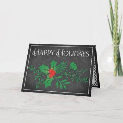 Happy Holidays Card | Faux Chalkboard, Holly