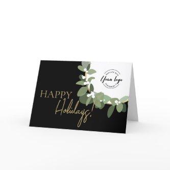 Happy Holidays Company Logo Gold black Custom Holiday Card