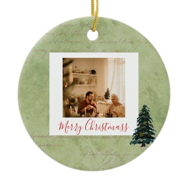 Happy Holidays Framed Photo Merry Christmas Tree  Ceramic Ornament