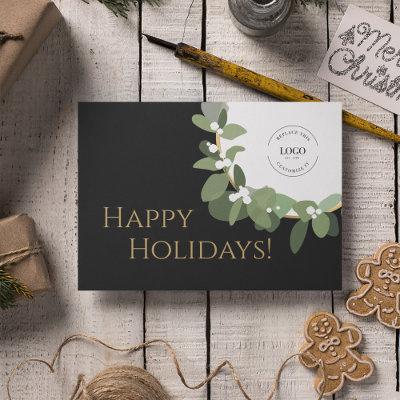 Happy Holidays Gold black Modern Wreath Your Logo  Holiday Card