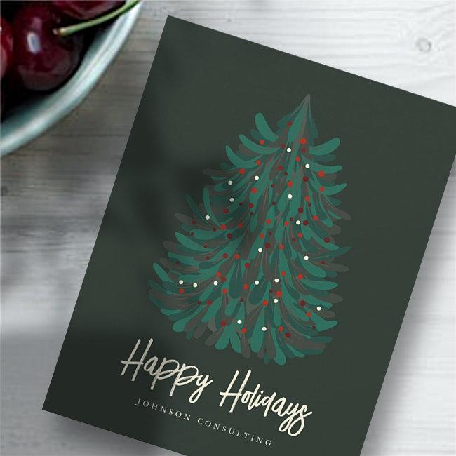 Happy Holidays Modern Simple Christmas Tree Holiday Card