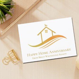Happy Home Anniversary Chic Gold House Real Estate Card
