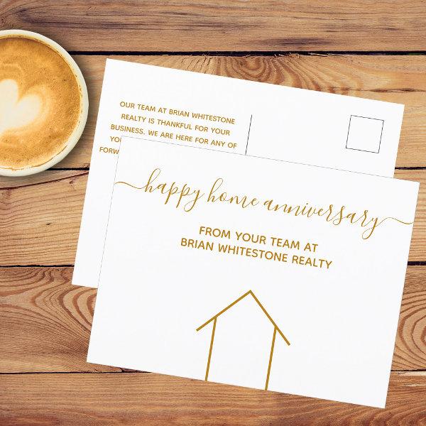 Happy Home Anniversary Gold Real Estate Company Postcard